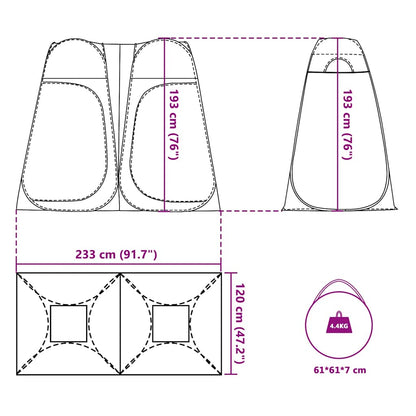 Detail van de afmetingen en ontwerpkenmerken van de vidaXL pop-up privacytent.