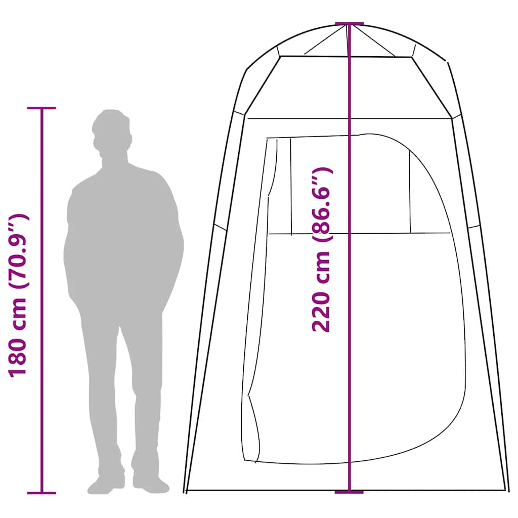 Detail van de vidaXL privacytent met afmetingen en snelsluiting, zijaanzicht.