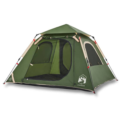 Detail van de vidaXL koepeltent in groen, met open ingang en zijvensters.