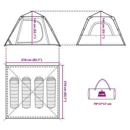 Detailtekening van de vidaXL koepeltent met afmetingen en opzetinstructies.