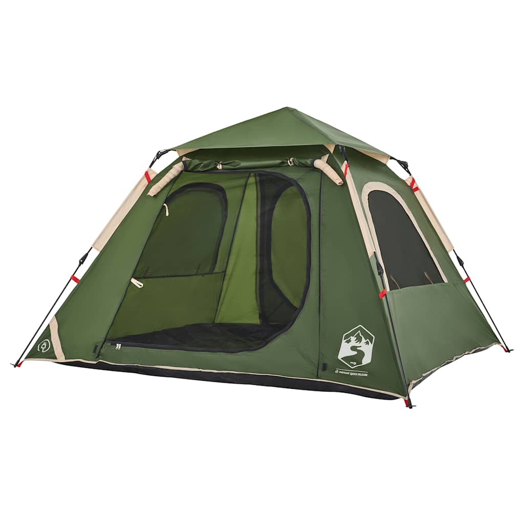 Detail van de vidaXL koepeltent in groen met open ingang en zijvensters.