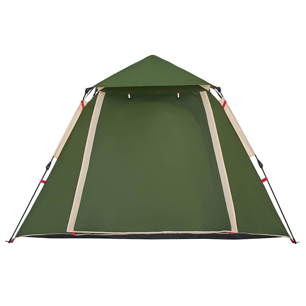 Detail van de groene vidaXL koepeltent met snelontgrendeling, zijaanzicht van de ingang.