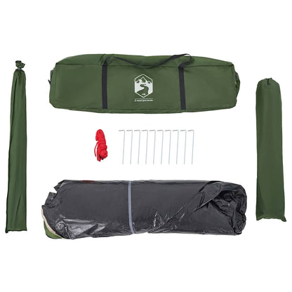 Detail van de vidaXL koepeltent met stokken, haringen en opbergzak in groen.