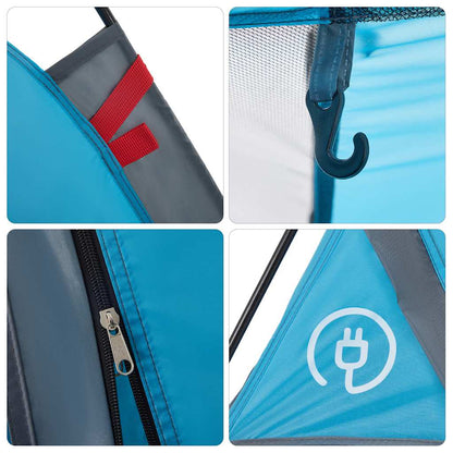 Detail van de blauwe vidaXL koepeltent met haak en rits, ideaal voor kampeerders.