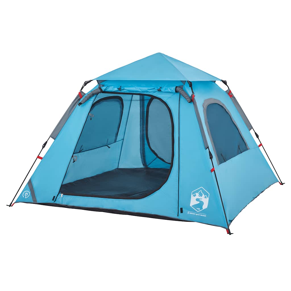 Detail van de vidaXL koepeltent in blauw, met open ingangen en waterdichte stof.