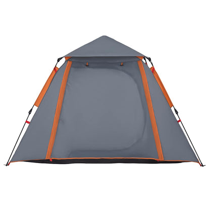 Detail van de grijs-oranje vidaXL koepeltent met open ingang en snelontgrendeling.
