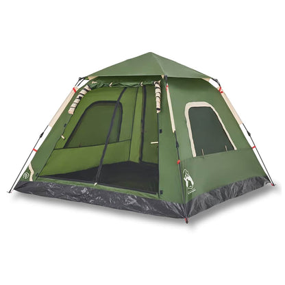 Detail van de vidaXL koepeltent in groen, met open ingangen en ventilatie.