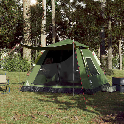 Detail van de vidaXL koepeltent in groen met open ingang en schaduwdoek.