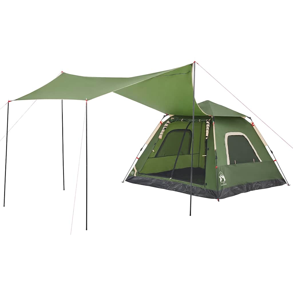 Detail van de vidaXL koepeltent met groen tentdoek en uitklapbare luifel.