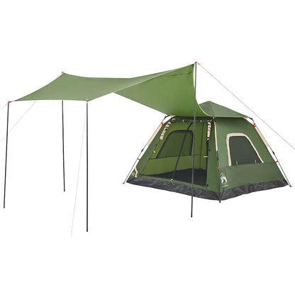Detail van de vidaXL koepeltent met groen tentdoek en uitklapbare luifel.