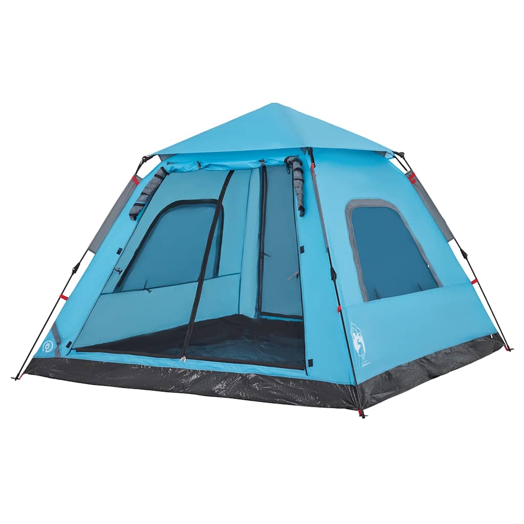 Detail van de vidaXL koepeltent in blauw, met open ingang en ventilatiepanelen.