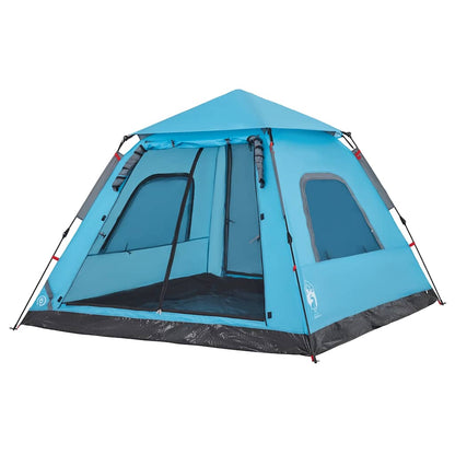 Detail van de vidaXL koepeltent in blauw, met open ingang en ventilatiepanelen.