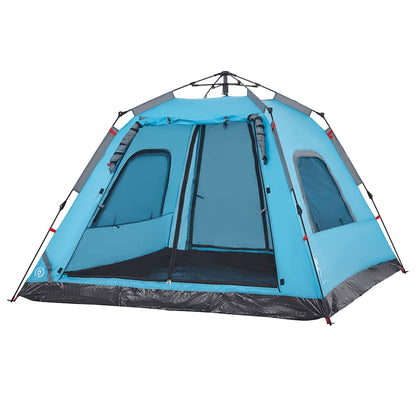 Zijaanzicht van de vidaXL koepeltent in blauw met open ingang en ventilatieroosters.