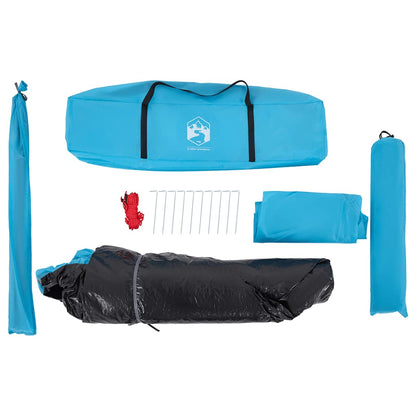 Detailweergave van de blauwe vidaXL koepeltent met accessoires en haringen.