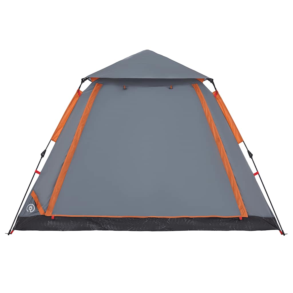 Detail van de grijs-oranje vidaXL koepeltent met snelontgrendeling, zijaanzicht.