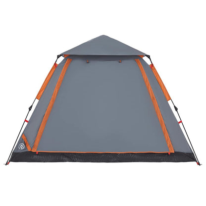 Detail van de grijs-oranje vidaXL koepeltent met snelontgrendeling, zijaanzicht.
