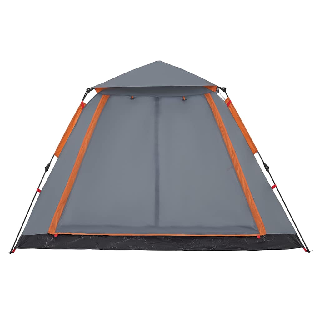 Detail van de grijs-oranje vidaXL koepeltent met snelontgrendeling, zijaanzicht.