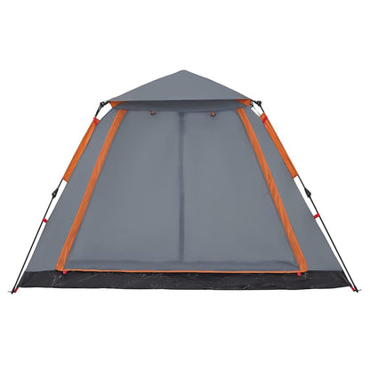 Detail van de grijs-oranje vidaXL koepeltent met snelontgrendeling, zijaanzicht.