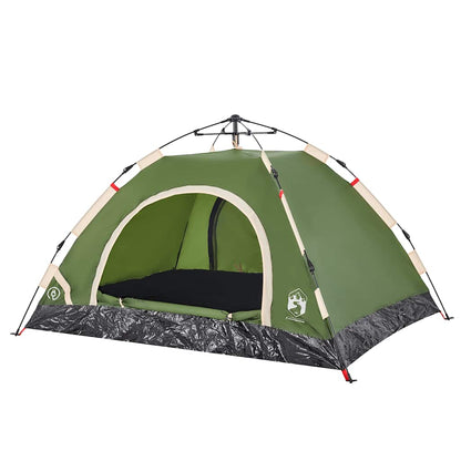 Detail van de vidaXL 2-persoons tent in groen met open ingang en gaaswanden.