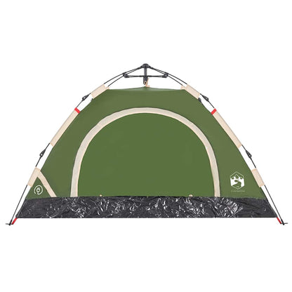 Detail van de groene vidaXL tent met snelontgrendeling en waterdichte onderrand.