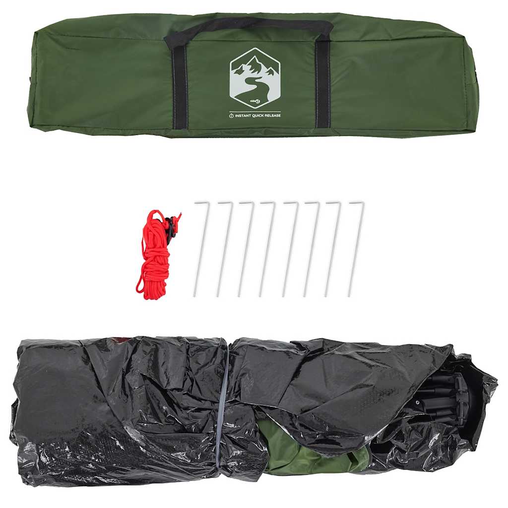 Groene tent van vidaXL met opbergzak, haringen en scheerlijnen voor eenvoudige opzet.