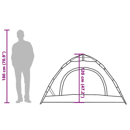 Zijaanzicht van de vidaXL tent met afmetingen en hoogte-indicatie voor 2 personen.