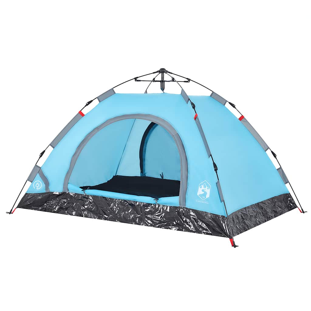 Detail van de vidaXL 2-persoons tent in blauw met snelspansysteem en open ingang.