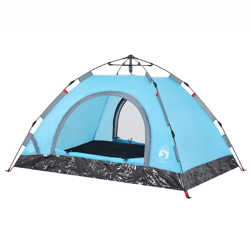 Detail van de blauwe vidaXL tent met snelontgrendeling en open ingang.