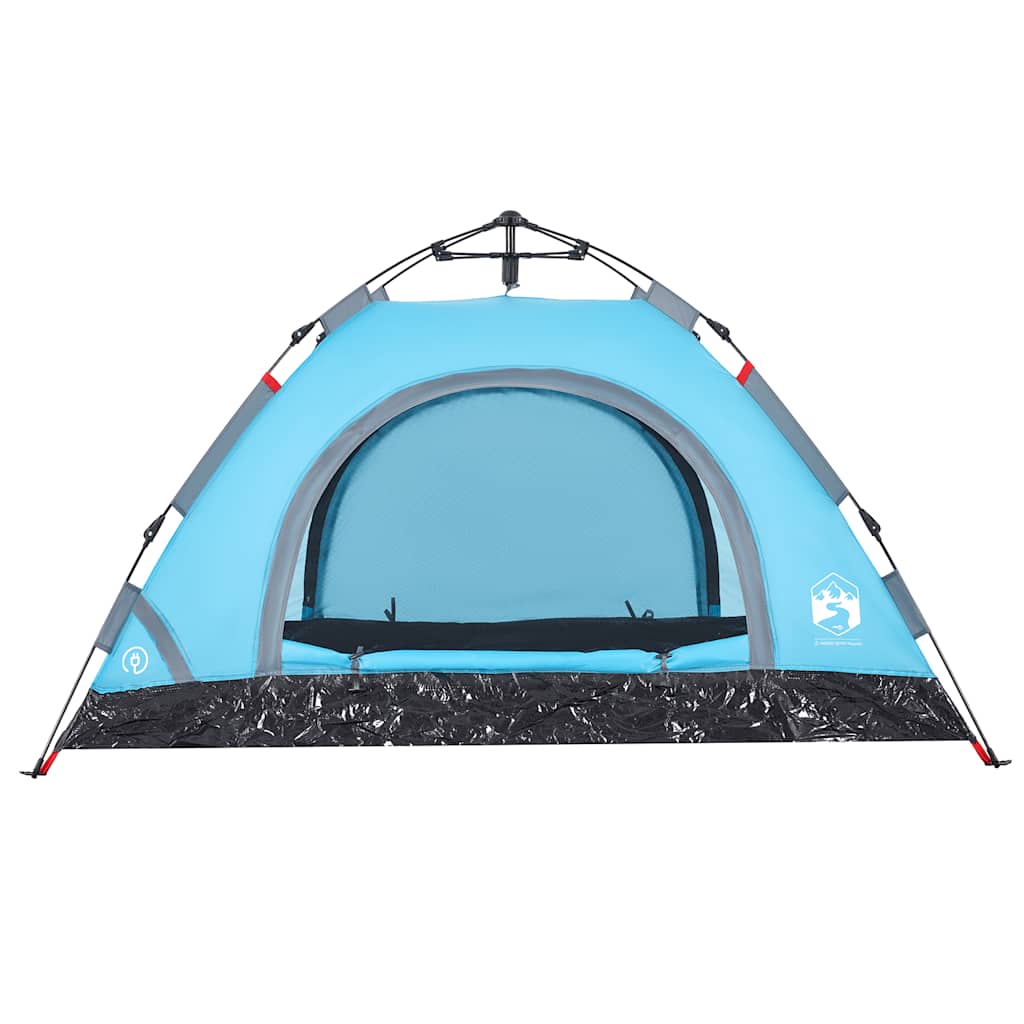 Detail van de blauwe vidaXL 2-persoons tent met een groot gaasvenster en snelspansysteem.