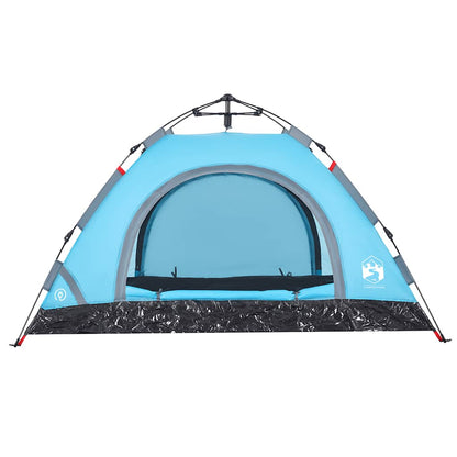 Detail van de blauwe vidaXL 2-persoons tent met een groot gaasvenster en snelspansysteem.