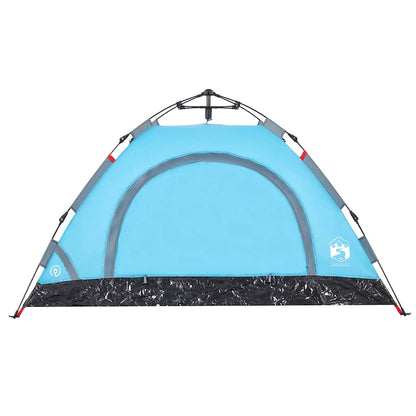 Detail van de blauwe vidaXL 2-persoons tent met snelspansysteem en grote ingang.