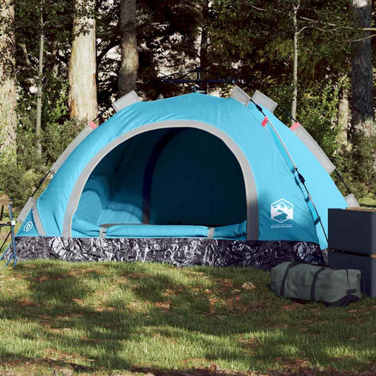 Blauwe vidaXL 2-persoons tent met snelontgrendeling, vooraanzicht in de natuur.