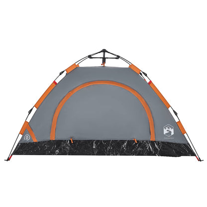 Detail van de grijs-oranje vidaXL tent met snelspansysteem en ventilatieroosters.