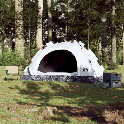 Witte vidaXL tent voor twee personen met snelontgrendeling, zijaanzicht in de natuur.