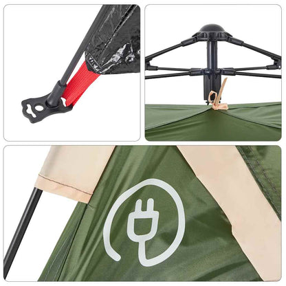 Detail van de snelontgrendeling en bevestiging van de vidaXL tent in groen.