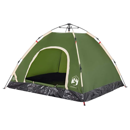 Detail van de vidaXL 3-persoons tent in groen, met open ingang en stevige constructie.
