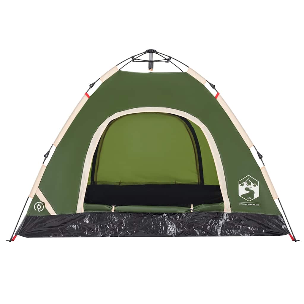 Detail van de vidaXL tent in groen met snelontgrendeling, zijaanzicht van de ingang.