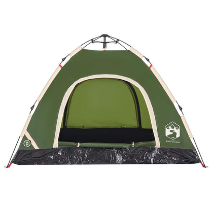 Detail van de vidaXL tent in groen met snelontgrendeling, zijaanzicht van de ingang.