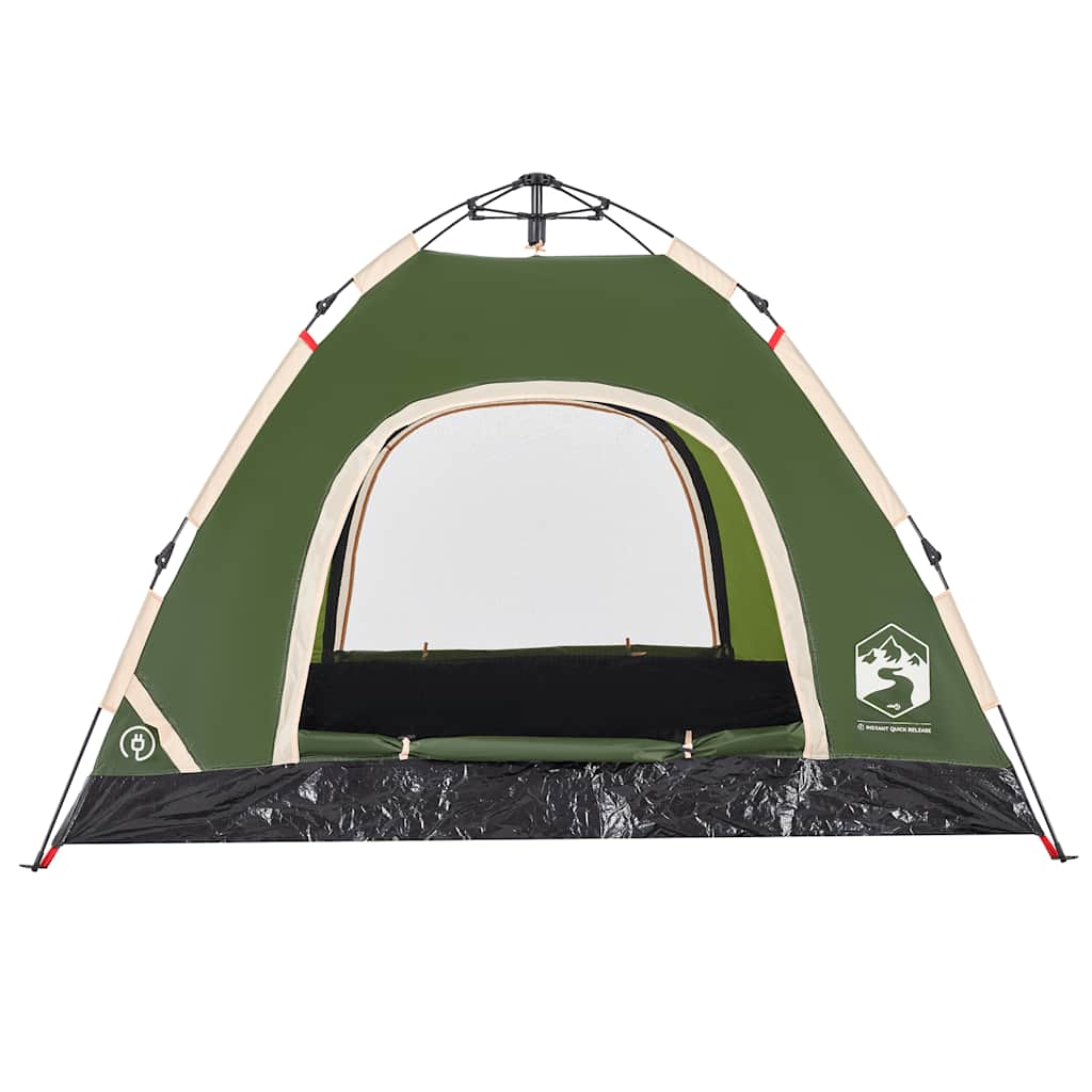 Detail van de vidaXL tent in groen, met een zijaanzicht en het snelspansysteem zichtbaar.