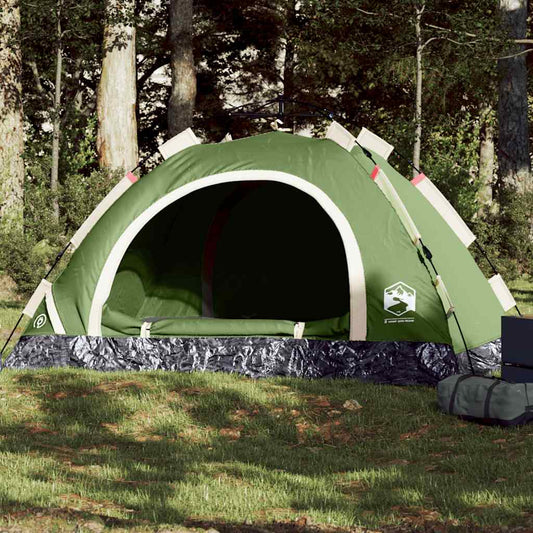 Groene vidaXL 3-persoons tent met snelontgrendeling, zicht op de open ingang.