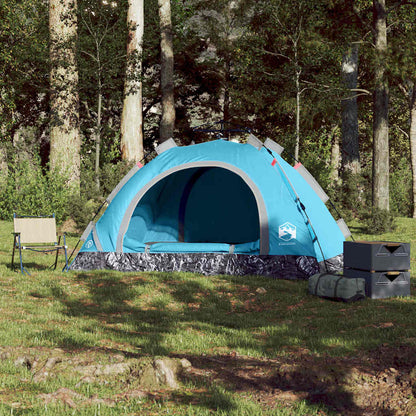 Blauwe vidaXL tent met snelontgrendeling, zijaanzicht in een groene omgeving.