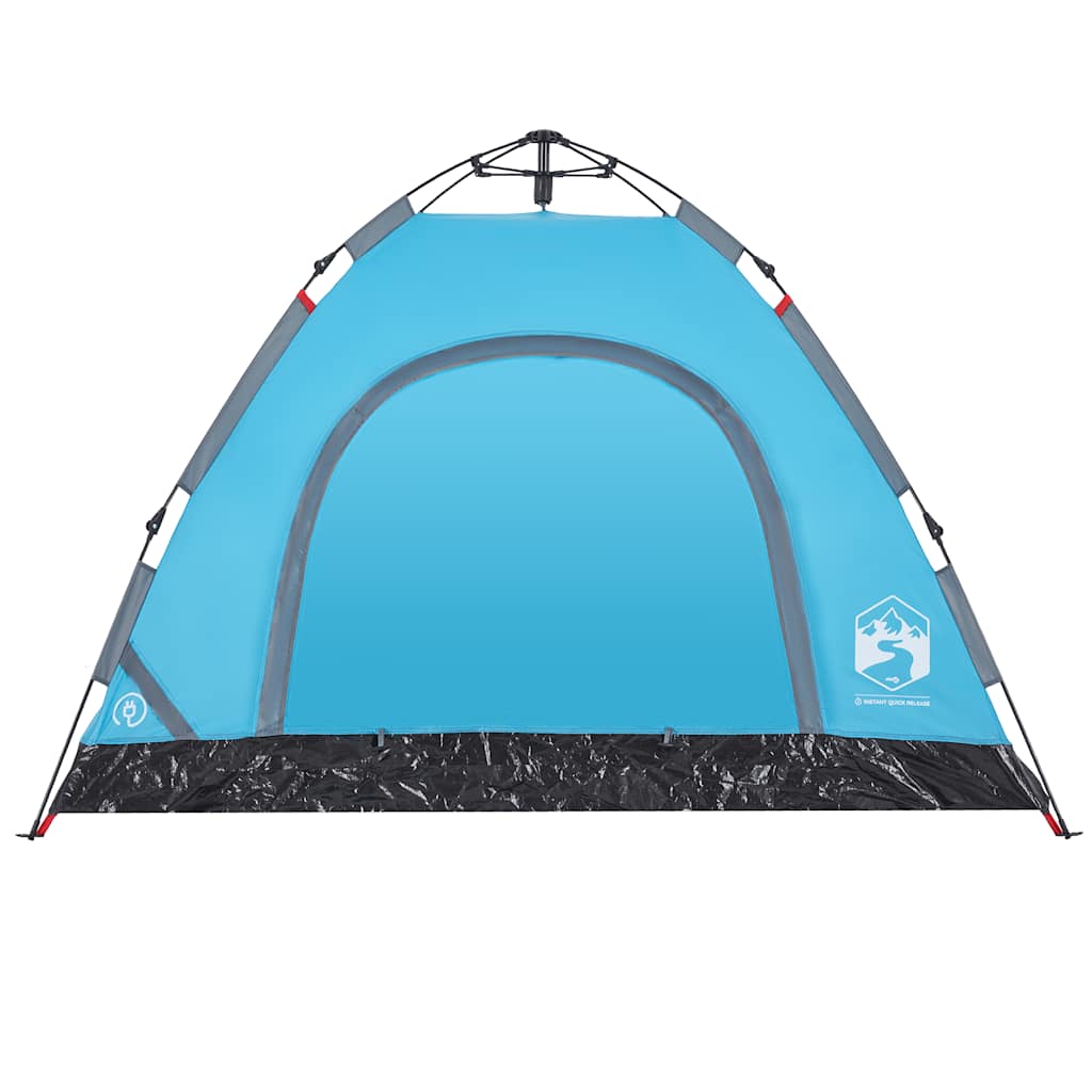 Detail van de blauwe vidaXL tent met snelontgrendeling en gaaswanden voor ventilatie.