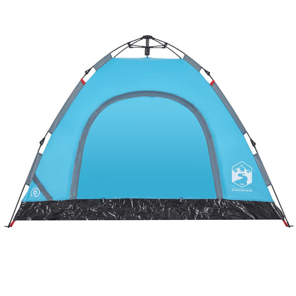 Detail van de blauwe vidaXL tent met snelontgrendeling en gaaswanden voor ventilatie.
