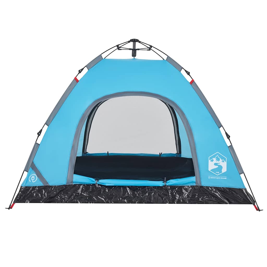 Detail van de vidaXL 3-persoons tent in blauw met gaaswanden voor ventilatie.