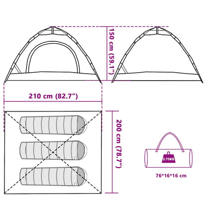 Detail van de tentafmetingen en het gewicht van de vidaXL 3-persoons tent.