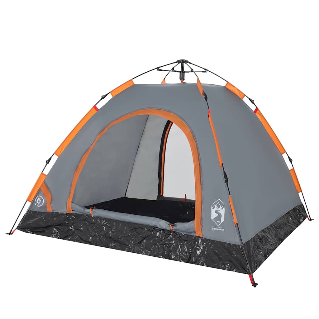 Detail van de vidaXL tent met grijze en oranje kleuren, zijaanzicht met open ingang.