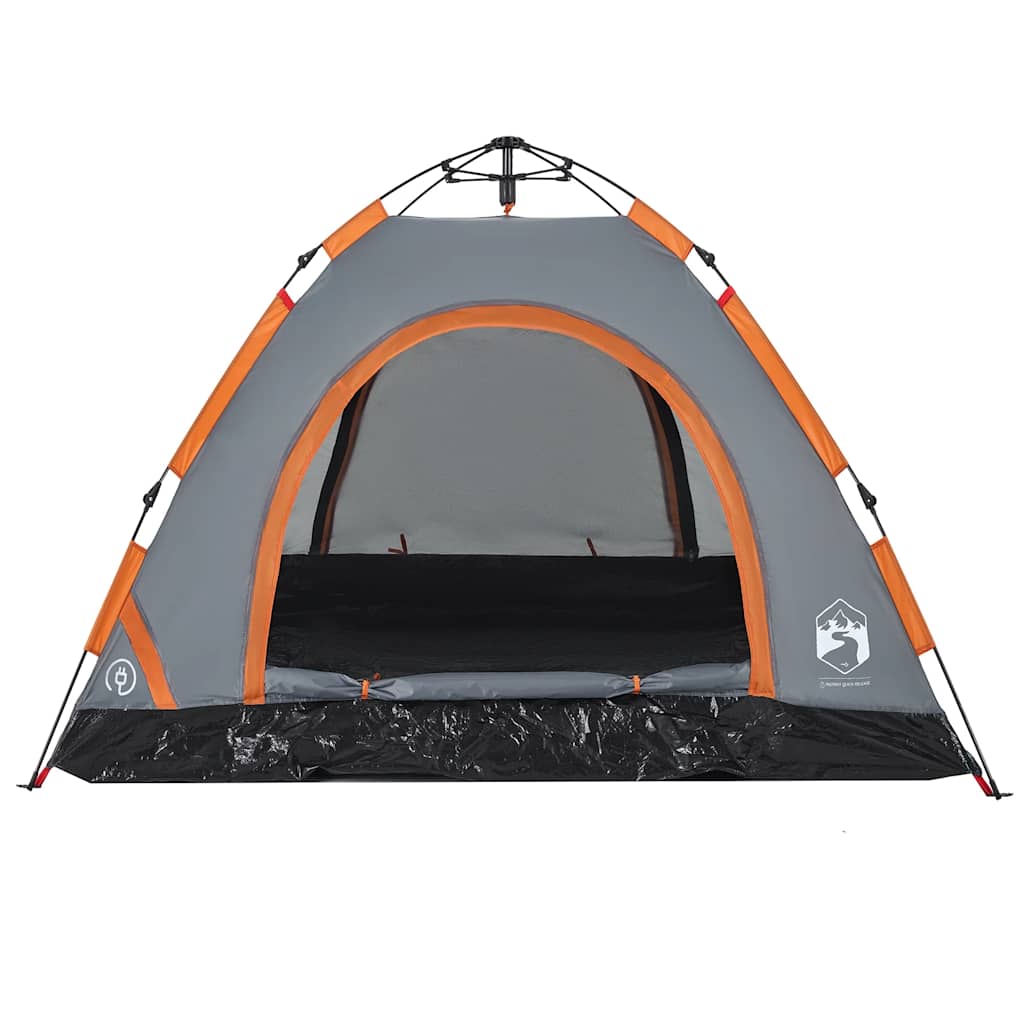 Detail van de grijs-oranje vidaXL tent met gaaswanden en snelspansysteem.
