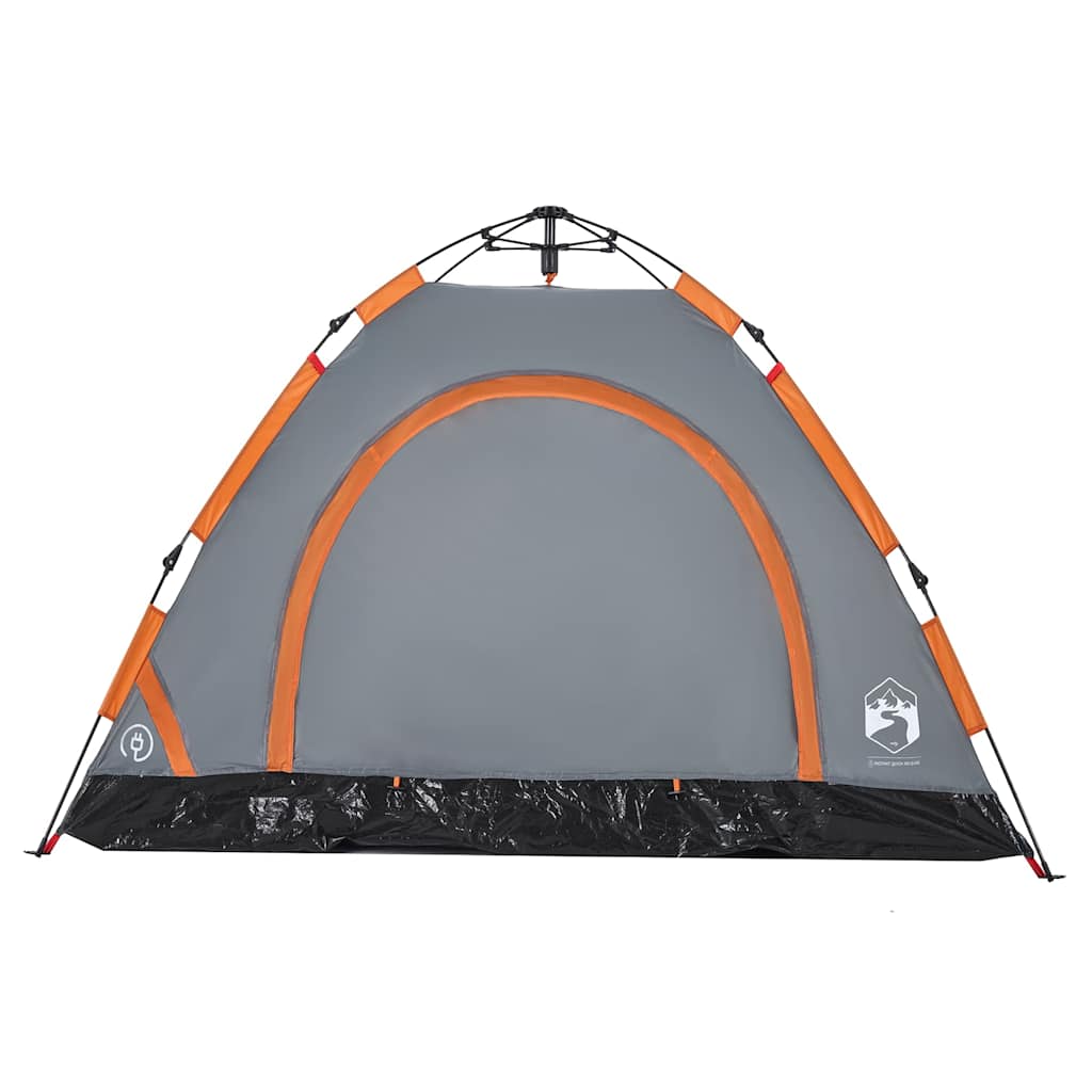 Detail van de grijs-oranje vidaXL tent met snelontgrendeling en gaaswanden.