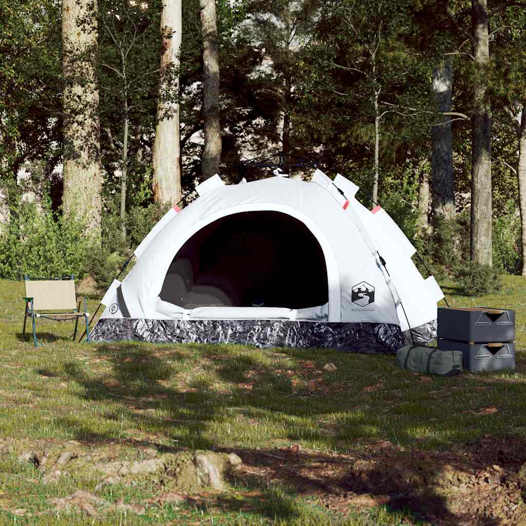 Zijaanzicht van de vidaXL 3-persoons tent met snelontgrendeling, in een groene omgeving.