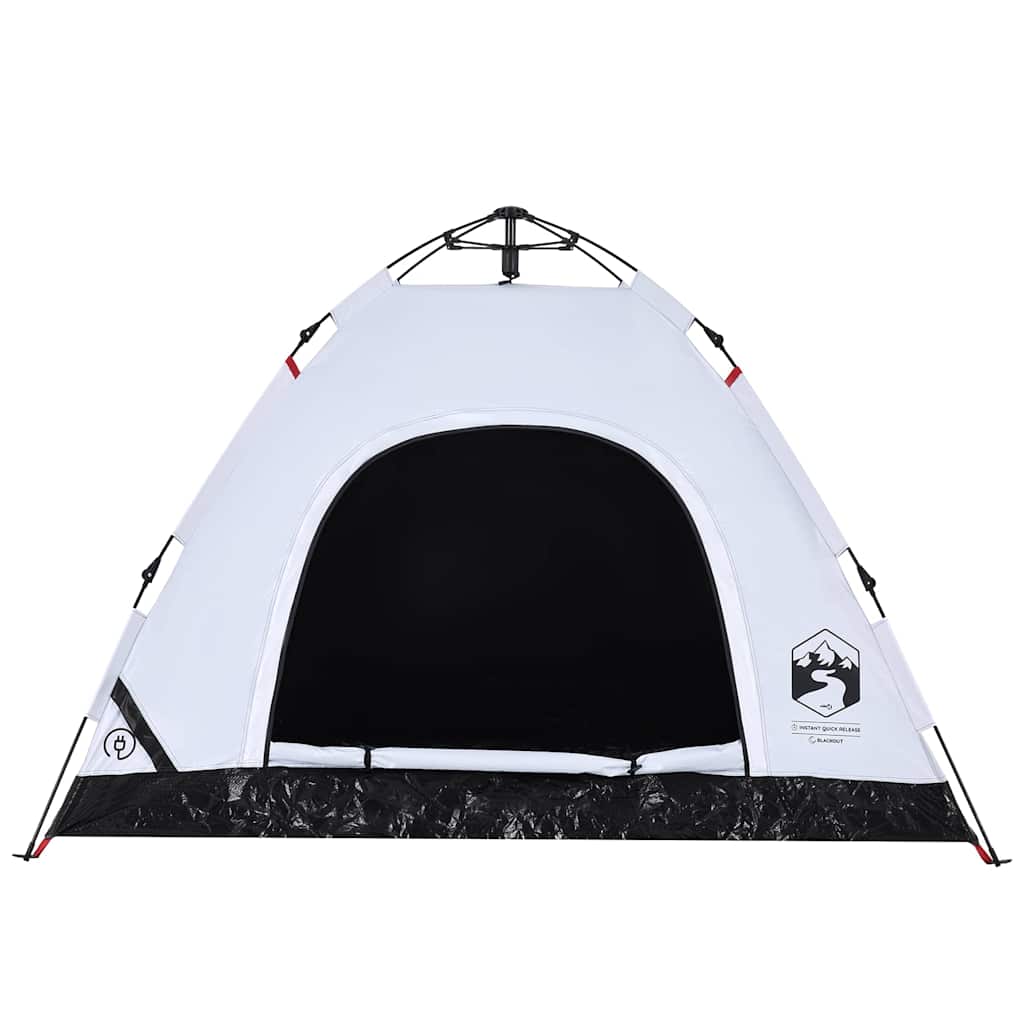Zijaanzicht van de vidaXL 3-persoons tent met verduisterende stof in wit.